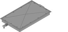 3D-рендер плоского прямоугольного поддона с невысокими бортиками и диагональными линиями на дне, вид сверху под углом.
